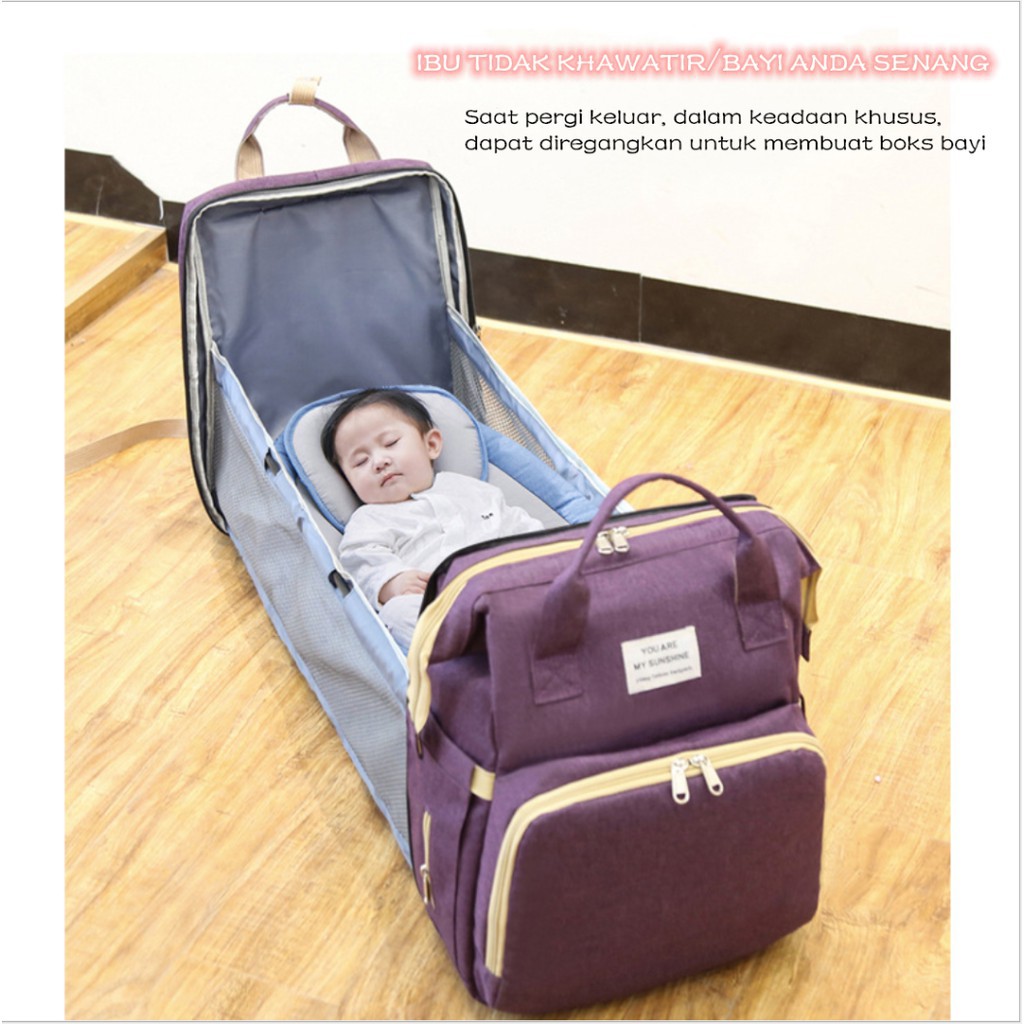 MARKAS MS1425 Tas Perlengkapan Bayi Multifungsi 2in1 Kasur Tidur Tas Ransel Diaper Bag