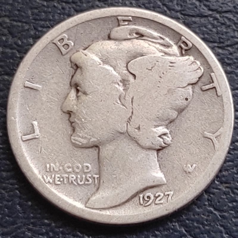 Koin Perak Kuno 1 Dime Mercury Amerika Tahun 1927 Silver Coin