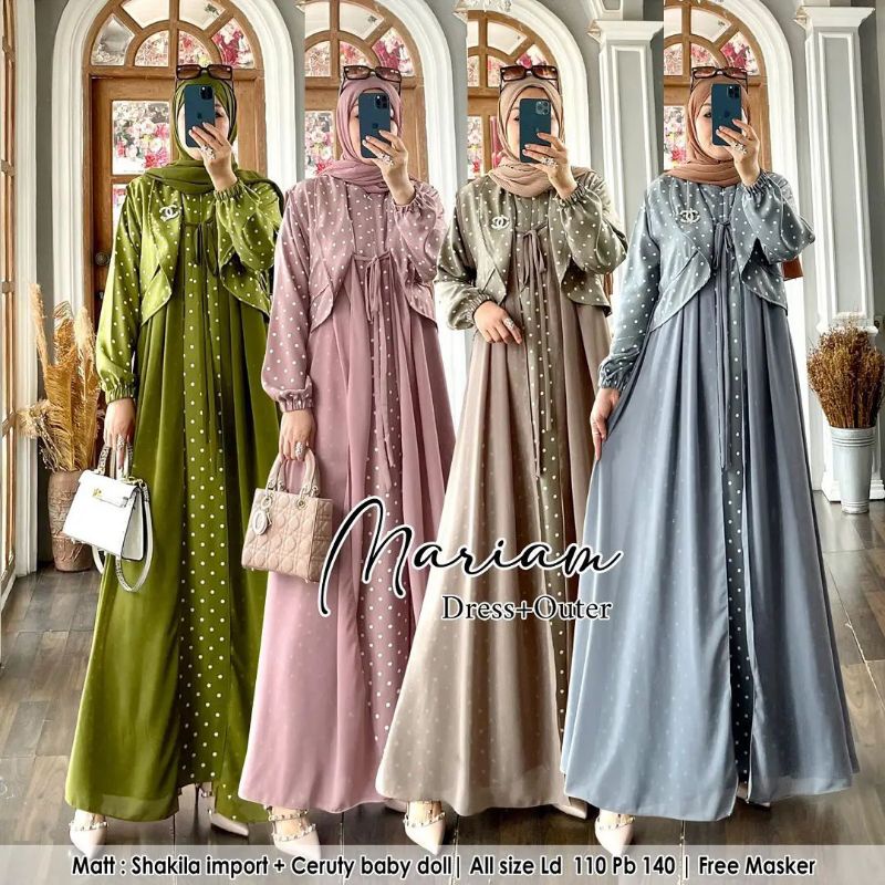 AB Mariam maxy / gamis syakila import kombi ceruty / gamis 2in1 rompi outer pisah / gamis polkadot /