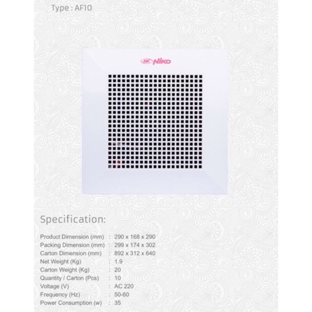 EXHAUST FAN NIKO AF-10 KIPAS ANGIN CEROBONG 10 INCH KIPAS ANGIN DAK