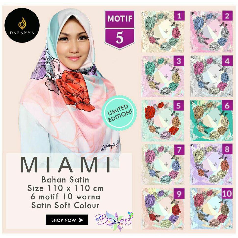 JILBAB SEGIEMPAT MIAMI SATIN MOTIF 5 BY DAFANYA ORIGINAL PREMIUM HIJAB
