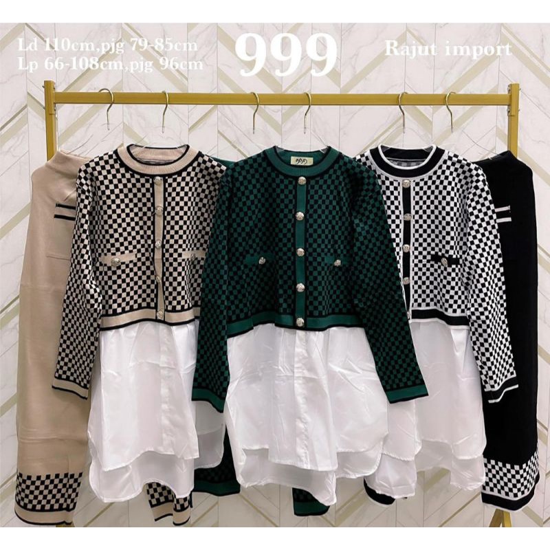 SET TUNIK RAJUT  KOTAK MIX KATUN IMPORT PREMIUM