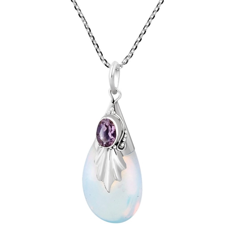 [Ready Stock]Fashion Inlaid Moonstone Pendant Water Drop Pear-Shaped Necklace