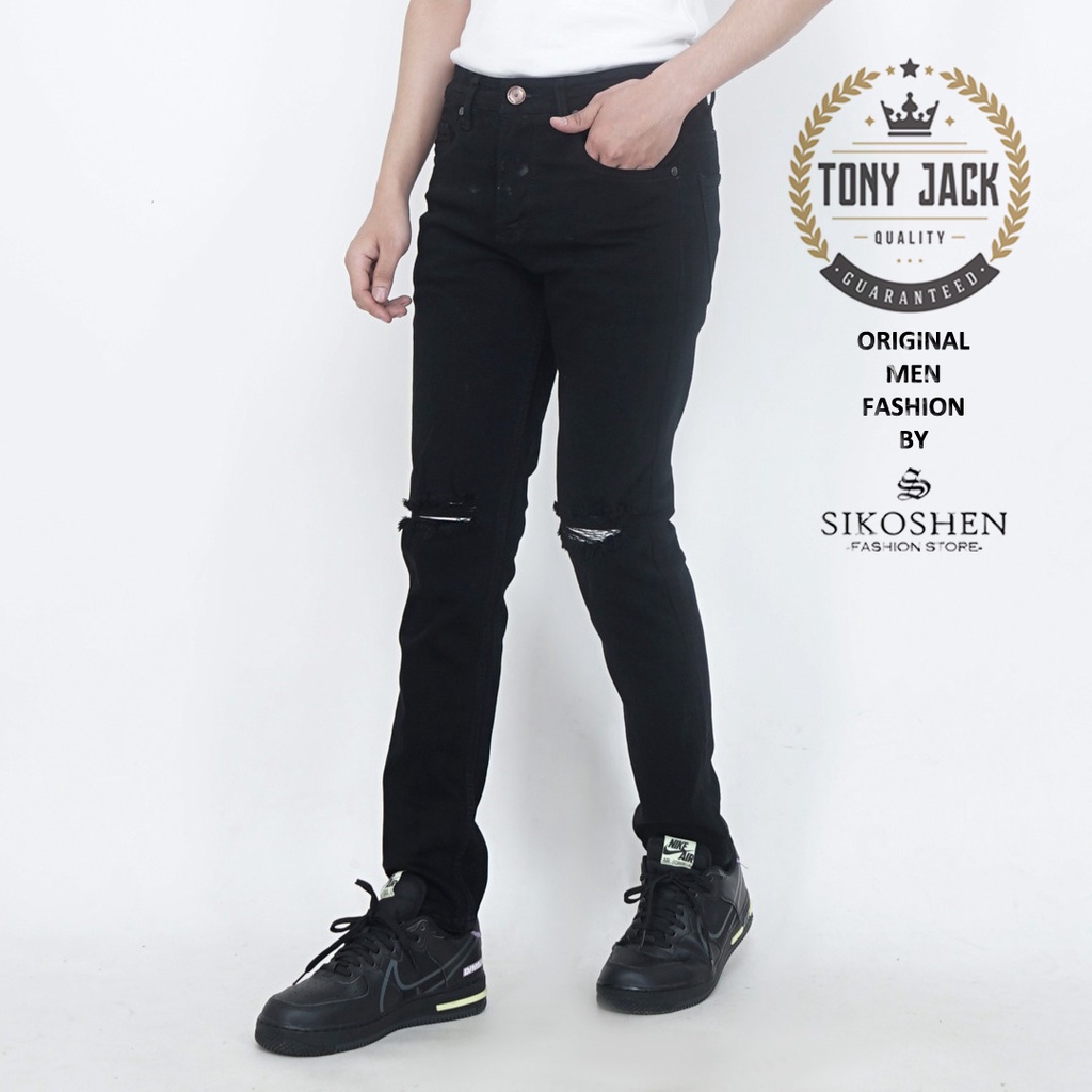 Celana Jeans Panjang Pria Sobek Lutut Ripped Jeans Original TONY JACK Jeans Slim Fit Skinny Jeans