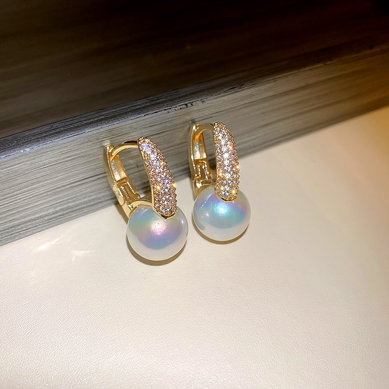 Shuling Real gold Electroplating Fashion Earrings Big Pearl Zircon Ear Studs