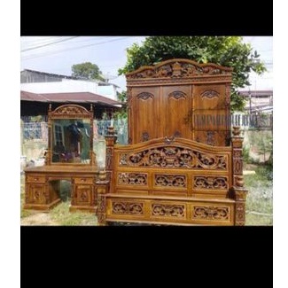KAMAR SET LEMARI ALMARI PAKAIAN MEJA RIAS DIPAN TEMPAT TIDUR JATI UKIR