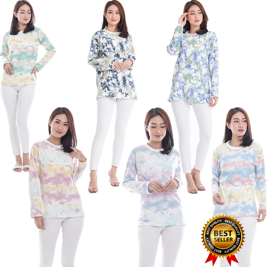 LimitedFashion Baju Kaos Lengan Panjang Wanita Premium Grace Kaos Tie Dye Wanita