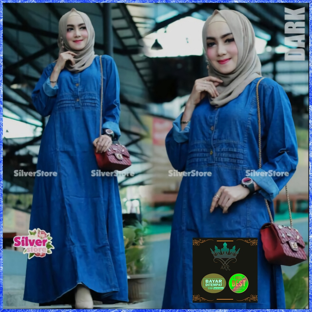 Baju Gamis Dress Jeans Jens Denim Wanita Terbaru 2023 Kondangan Busui Kekinian Polos Premium Kancing Depan Ld 108 P 135 Silvana Maxy Allsize