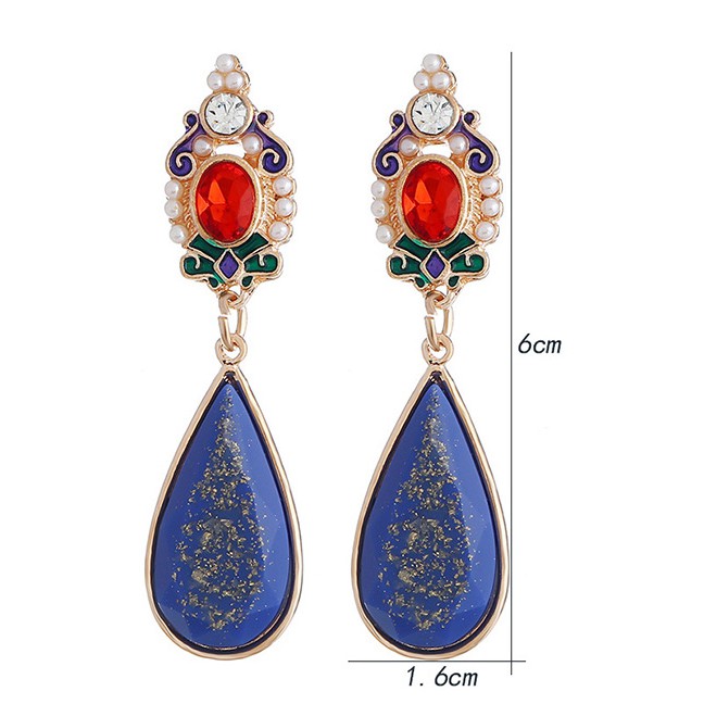 LRC Anting Tusuk Fashion Multi-color Waterdrop Shape Decorated Earrings