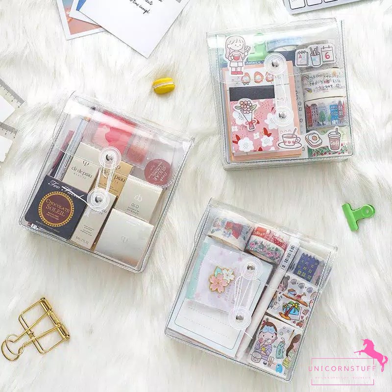 Pouch Transparan Tempat Pensil Kosmetik Transparan Bahan Tebal dan Premium Clear Korea Anak Remaja