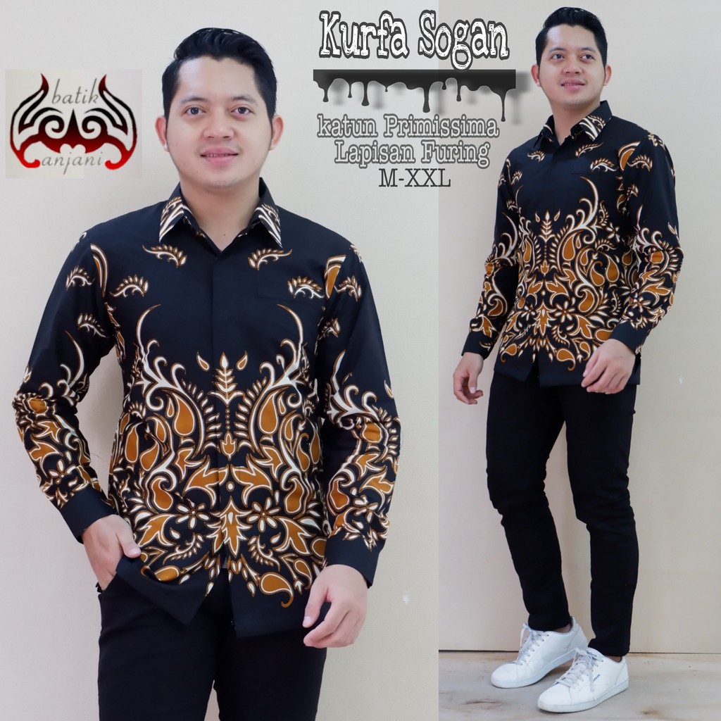 KURFA SOGAN ANJANI KEMEJA BATIK SOLO PRIA LENGAN PANJANG LAPIS FURING ATASAN BATIK PREMIUM MODERN KATUN HALUS KOKO ARDHANA NAVY BRAMALYA SKANDIA GURDHO PARI PAMUNGKAS PARANG SRUNING SOGAN GARDHA HITAM GUNUNGAN CATUR DARYATA PRAJA ABSTRACK CREAM PRAJA