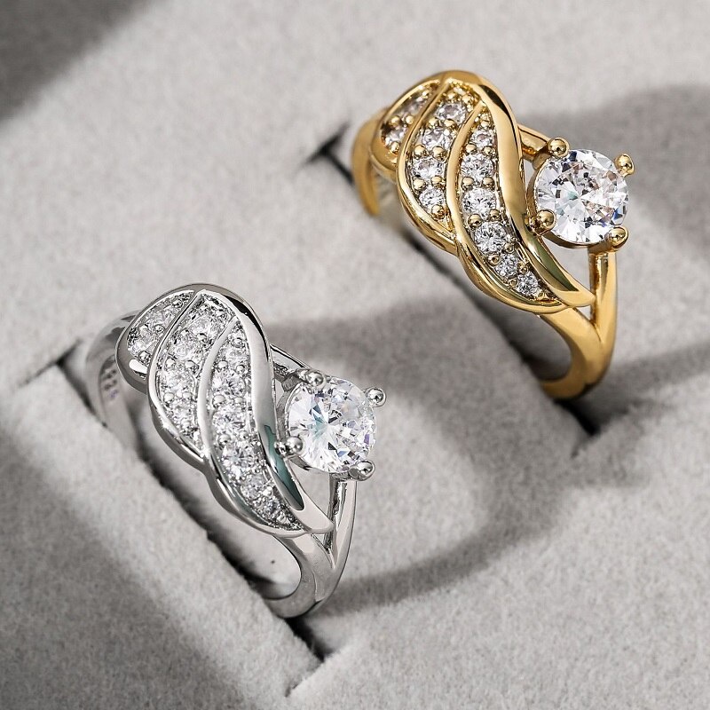 New Angel Wings Rhinestone Zircon Women's Ring Fashion Wedding Party Jewelry Accessories