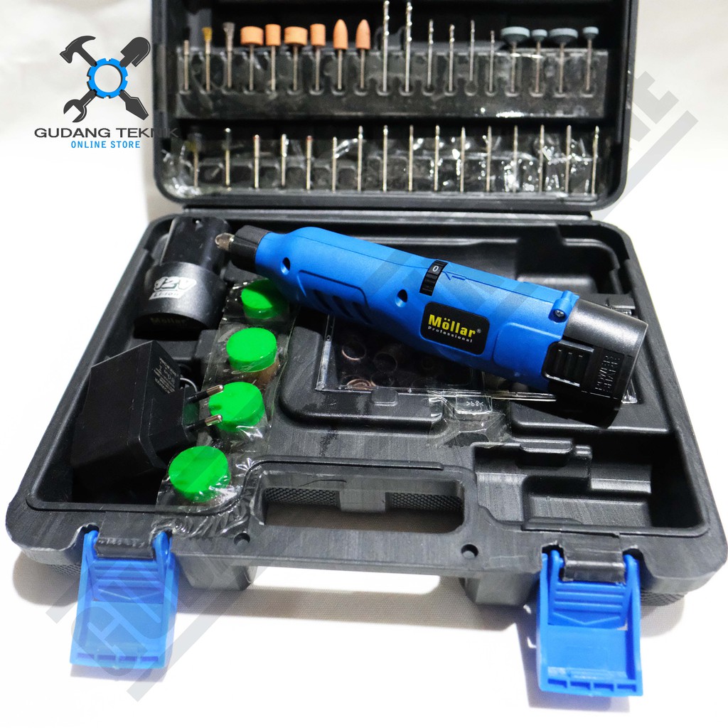 Mini Die Grinder CORDLESS Set 128 pcs MOLLAR / Gerinda Bor Mini Baterai MOLLAR CMG12125A