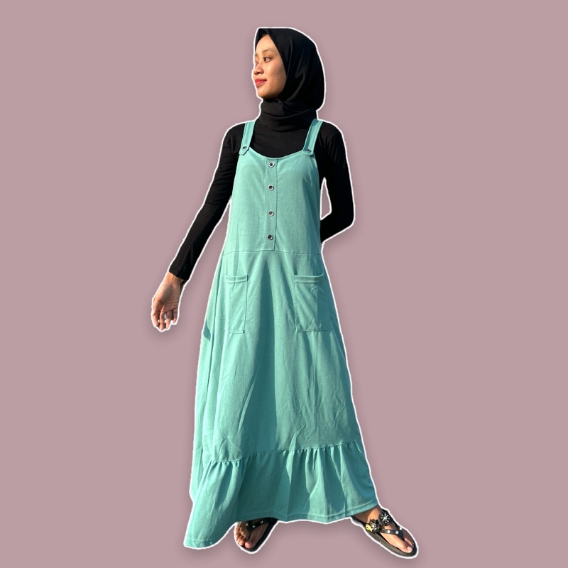 OVERALL DRESS WANITA ROK PANJANG REMPEL BAWAH OVERALL SAKU MURAH BISA COD KEKINIAN OVERALL MUSLIM WANITA