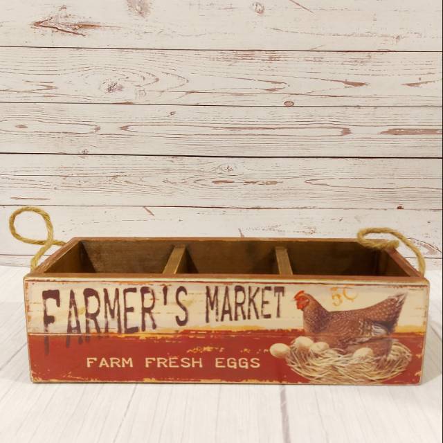 WOODEN STORAGE BOX FARMER'S MARKET TEMPAT PENYIMPANAN P34 x L12.5 x T9.5 cm