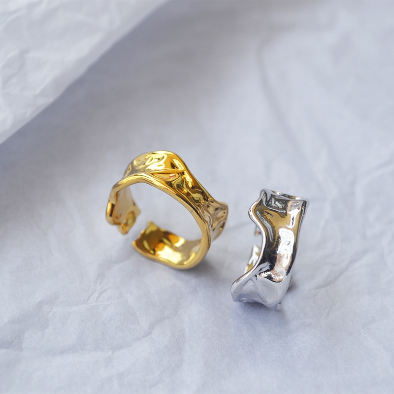 Cincin Lebar Model Terbuka Asimetris Handmade Gaya Eropa Untuk Wanita