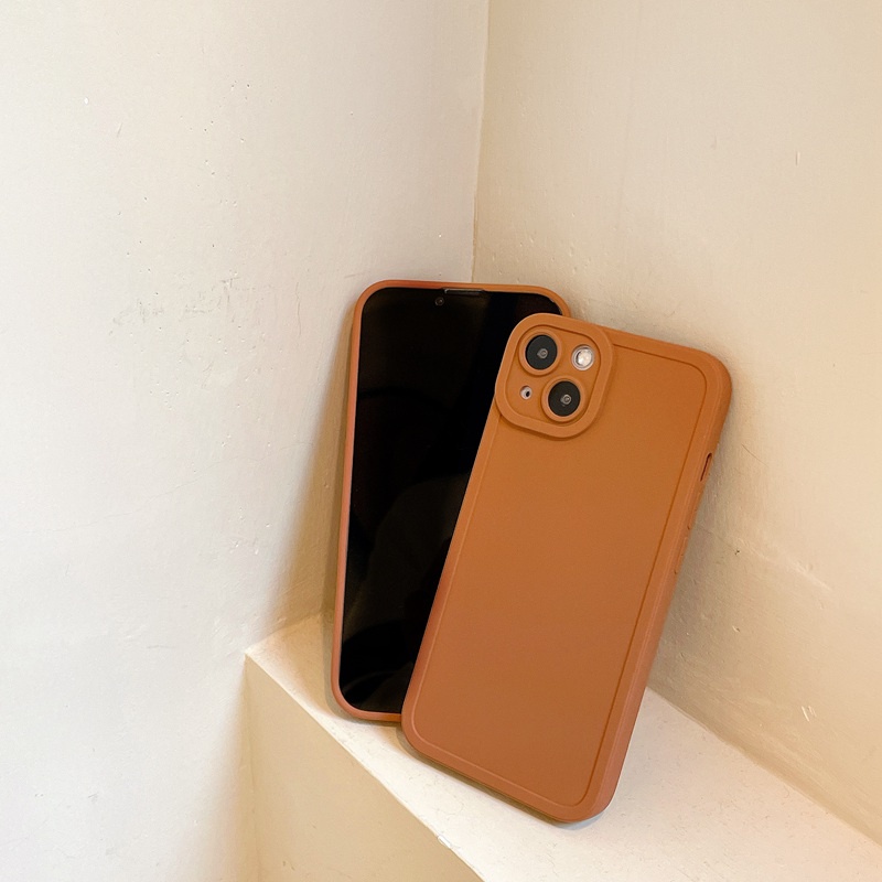 Korean Style！Pure Brown Color Soft Silicon Case iP iPhone 7 8 + Plus X XR SE 2020 XS Max 11 12 13 Pro Max Camera Protector