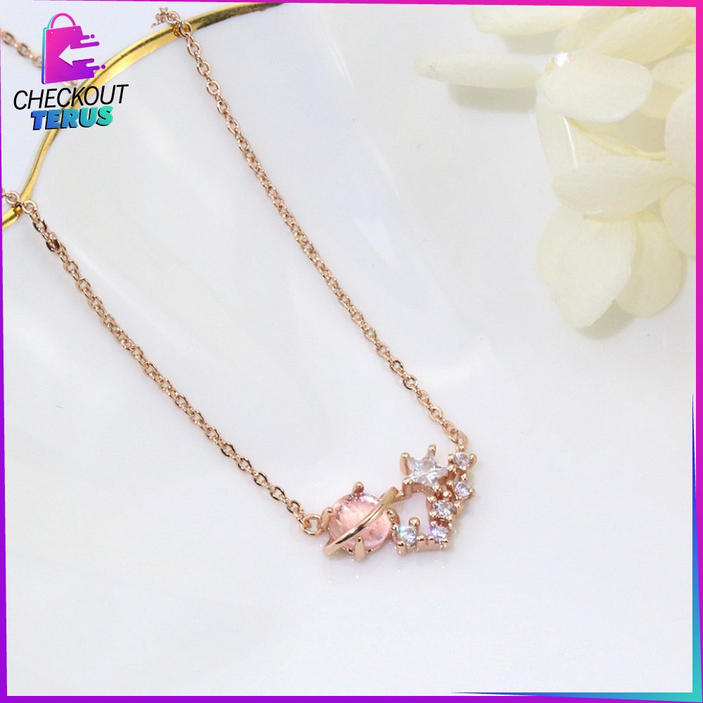 CT K84 Kalung Titanium Wanita Korean Style Motif Planet Dan Gelang Wanita Kalung Rantai Bintang Kunci Necklace Crystal