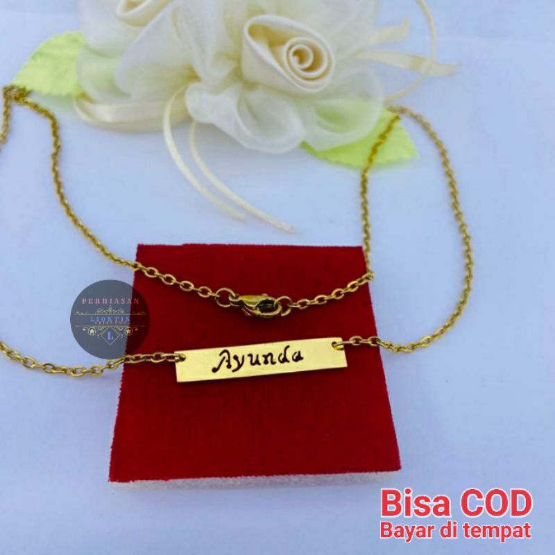 KALUNG UKIR NAMA PERSEGI LAPIS EMAS 24K | ANTI KARAT DAN ANTI LUNTUR