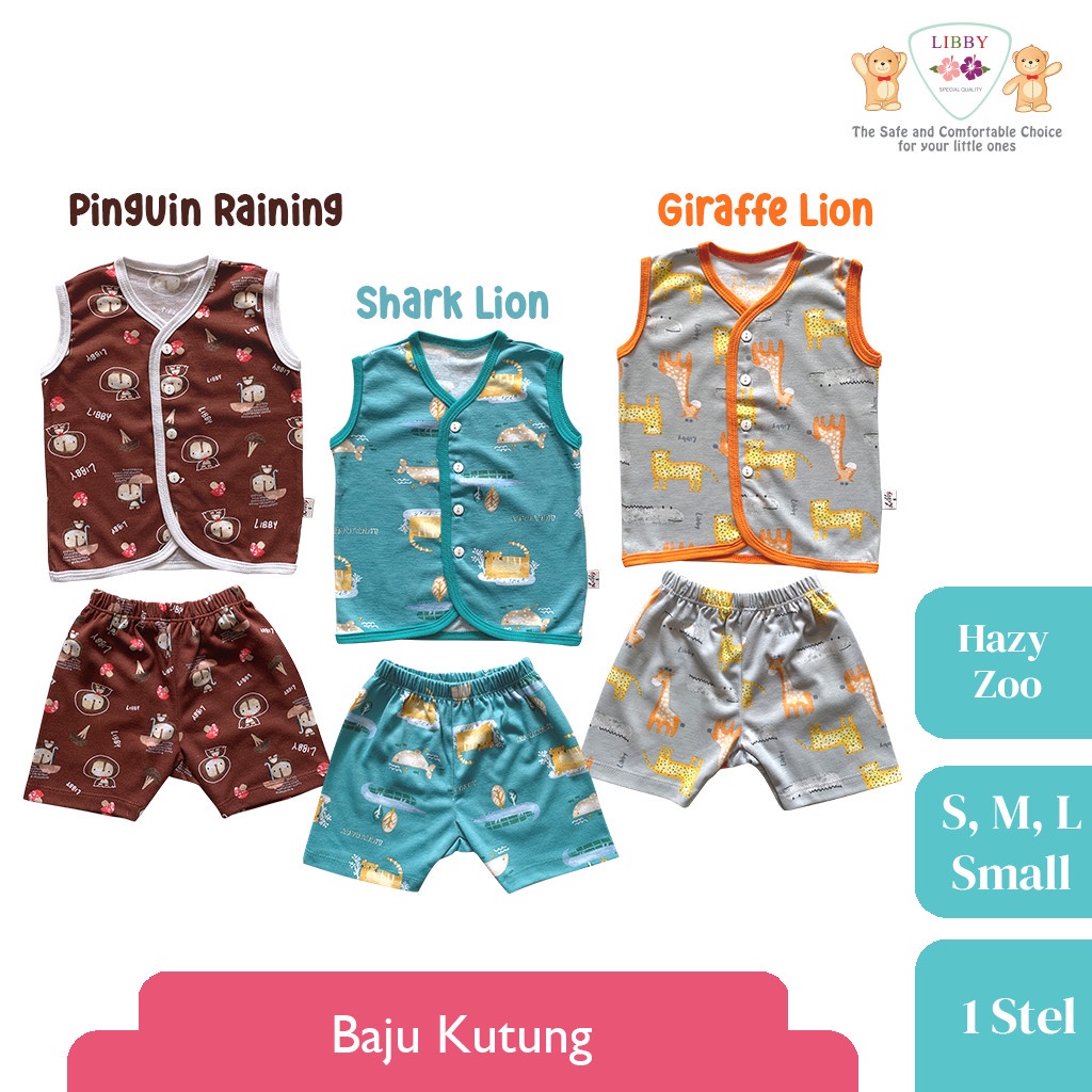 [Size SML] Libby Hazy Zoo Setelan Kutung Kancing Tengah Celana Pendek 3 Pcs