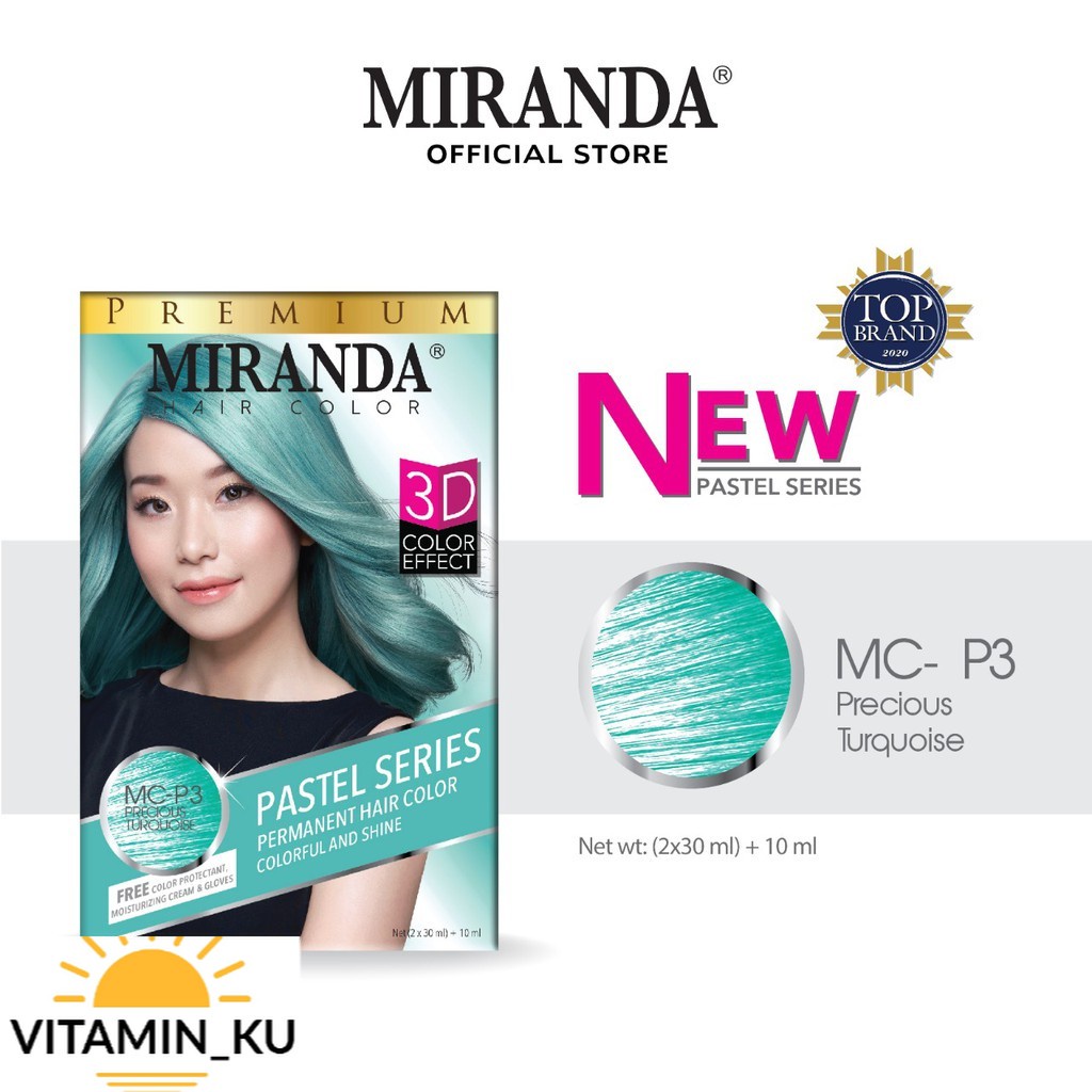 MIRANDA Hair Color (Cat Rambut Permanen) Pastel Series MCP3 Precious Turquoise 30ml