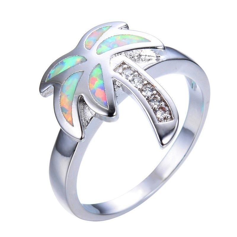 European and American Coconut Tree Opal Ring Simple Geometric Ladies Ring