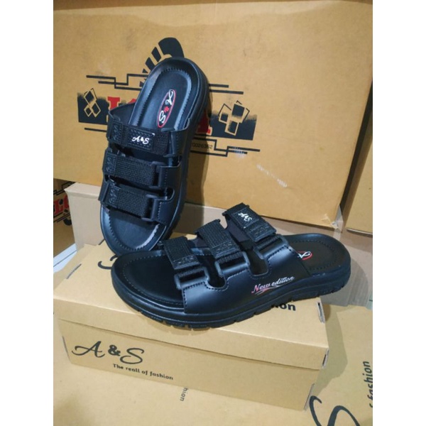 Sandal Casual Pria kekinian / Sandal Slop LOZTA Pria Terbaru Termurah-Hitam full