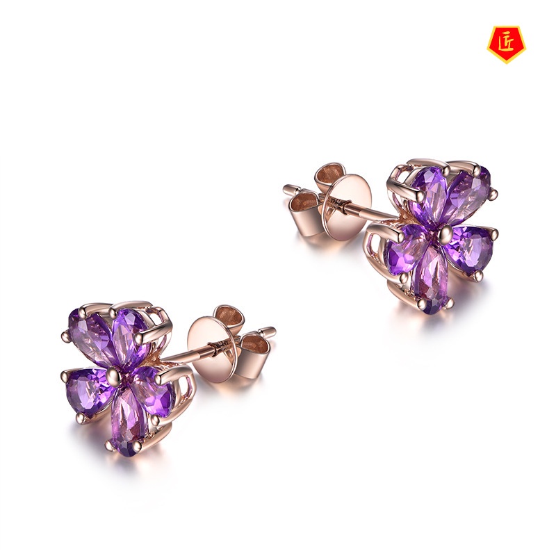 [Ready Stock]Simple Navy Blue Topaz Amethyst Stud Earrings for Women