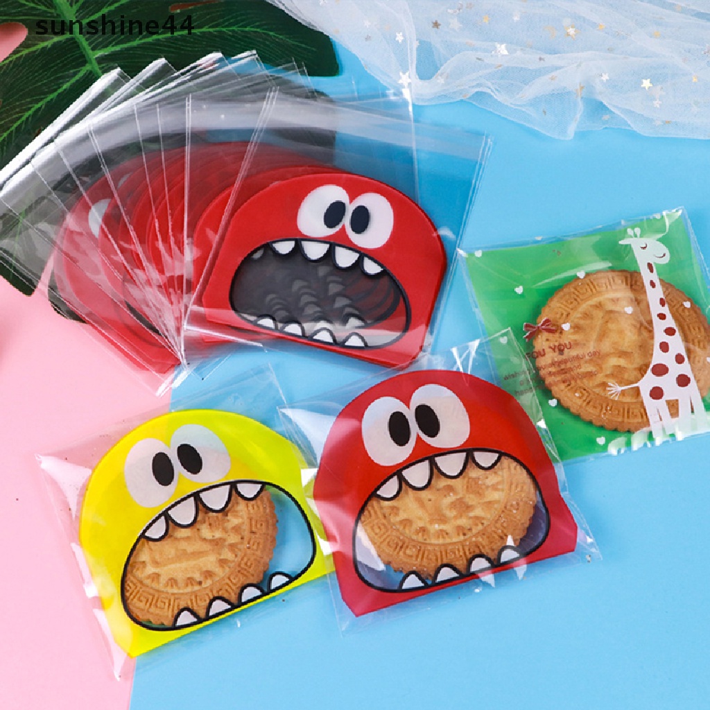 Sunshine 100pcs/pack Cartoon Cookie Candy Self-Adhesive Bags Biscuits Snack Baking Bags .