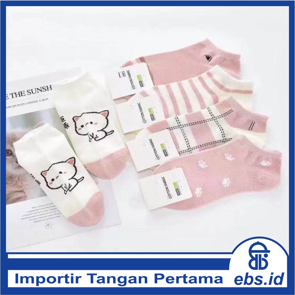 𝗘𝗕𝗦 ✅ KK023 Kaos Kaki (Tanpa Kemasan) Wanita Tipis Pendek Semata Kaki Motif Pink Cat Kucing Meow Fashion Korea Women Sock Import Murah