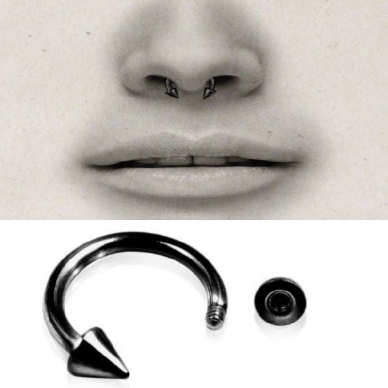 Anting Nose stud / Piercing hidung / Anting hidung c jarum hitam 6mm