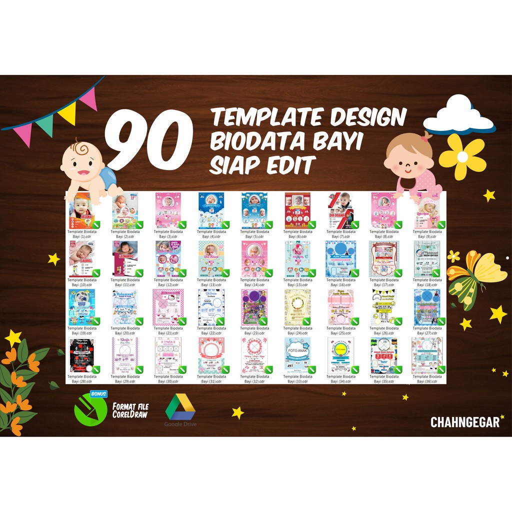 (BONUS IG Story) 90 TEMPLATE DESIGN BIODATA BAYI Premium Format CDR CorelDraw 2020 Windows WallDecor