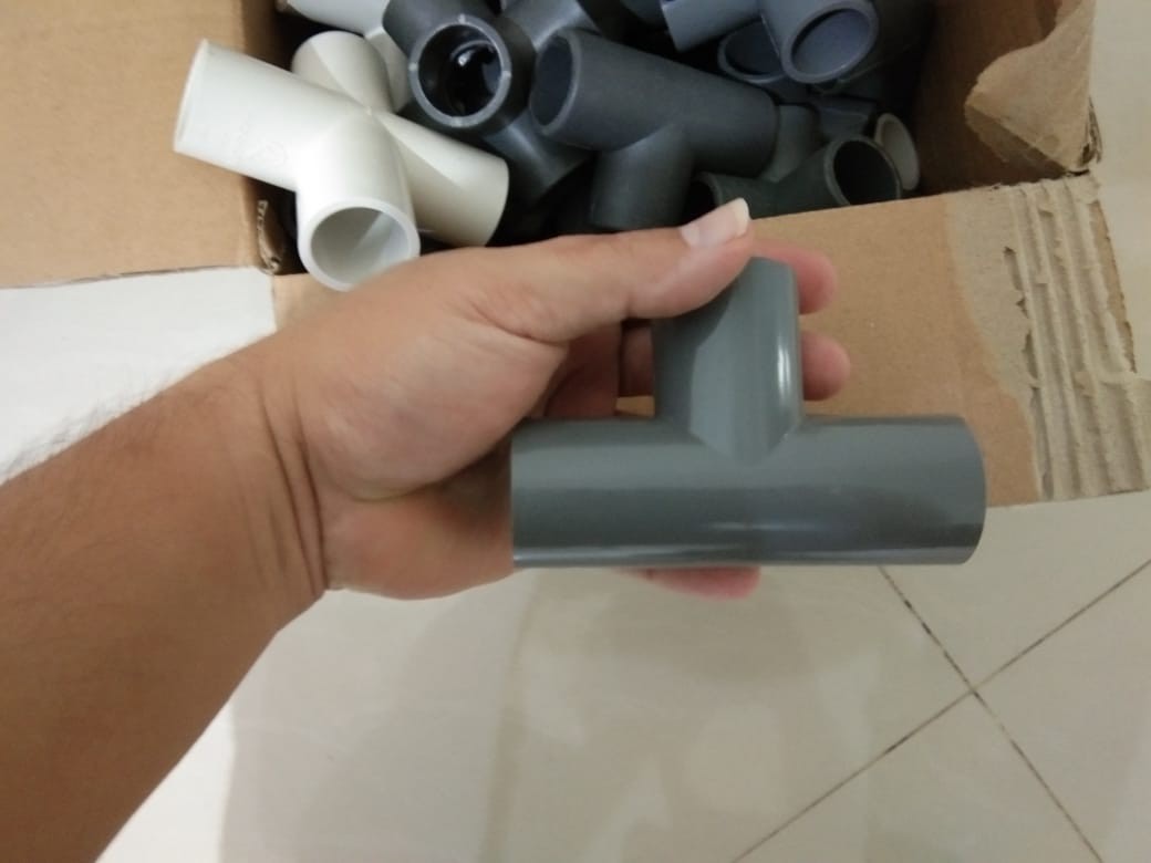 3 Way Sambungan Pipa Pvc 1 Abu-abu Utk Pembuatan Rak Hidroponik, Dll