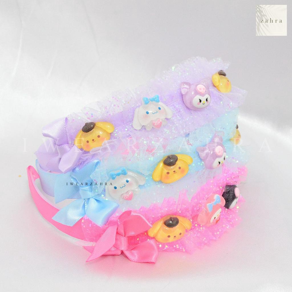 SANRIO TULLE HEADBAND - Bando Anak Tile Ruffle Karakter Kuromi Hello Kitty