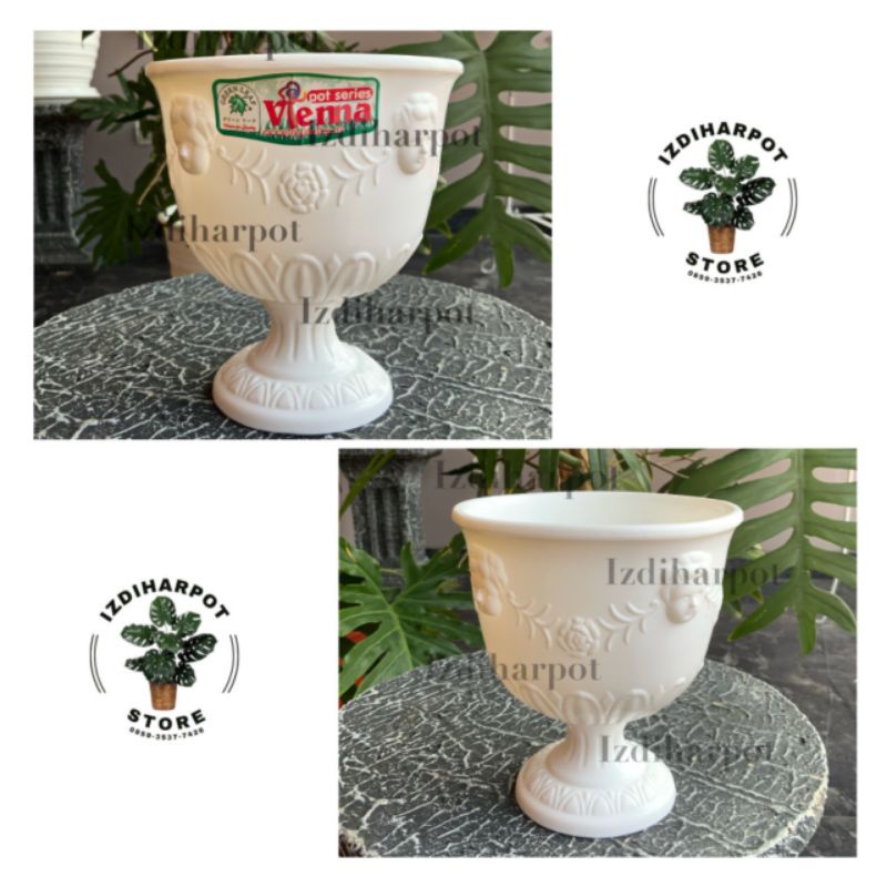 Pot bunga tanaman piala hias interior putih 13,5cm - GREEN LEAF 624