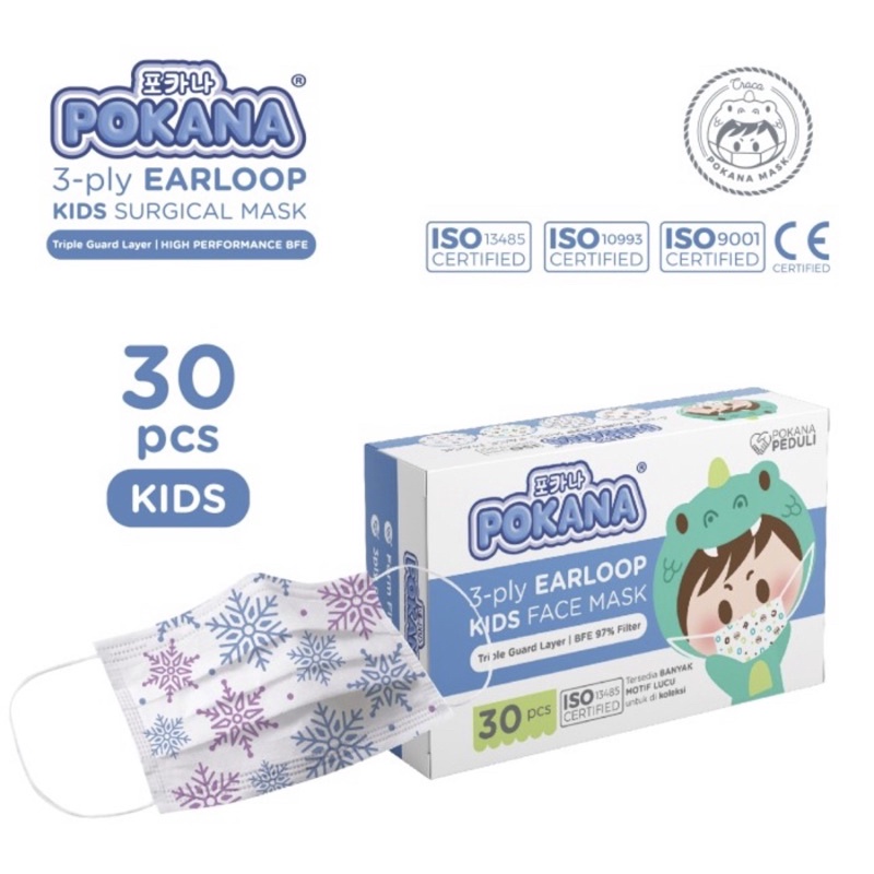 Pokana 3ply Earloop Surgical Face Mask Kids isi 30 pcs