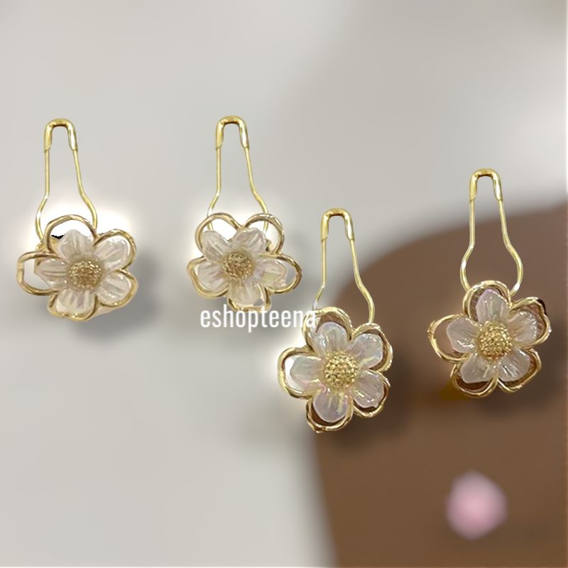 A156 anting hijab bunga putih gold_anting jilbab