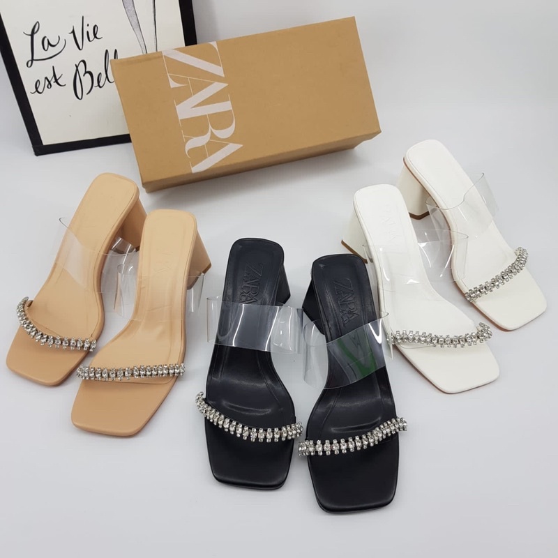 Transparant chunky heels 7cm by Zara import high quality fashion shoes sandal wanita tumit tahu hak 