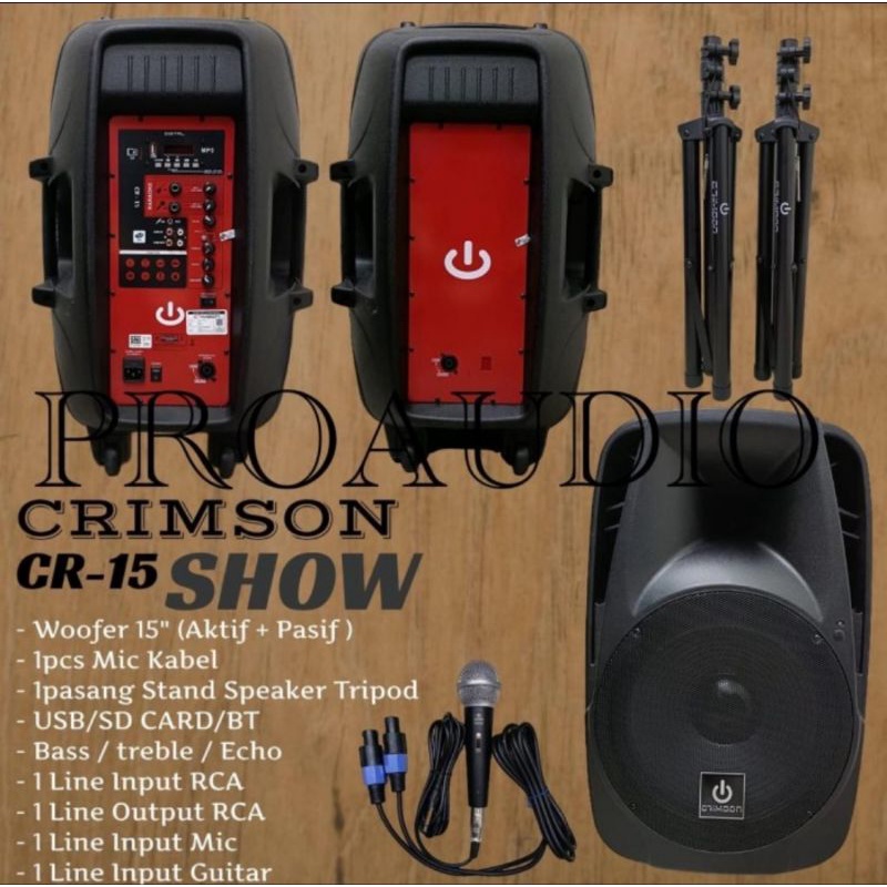 CRIMSON SHOW 15 SPEAKER AKTIF + PASIF 15&quot; KOMPLIT STAND SPEAKER + MIC