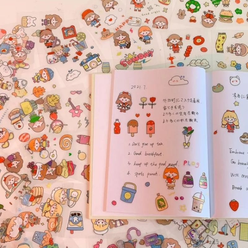 Stiker kartun lucu anti air dekorasi DIY scrap book