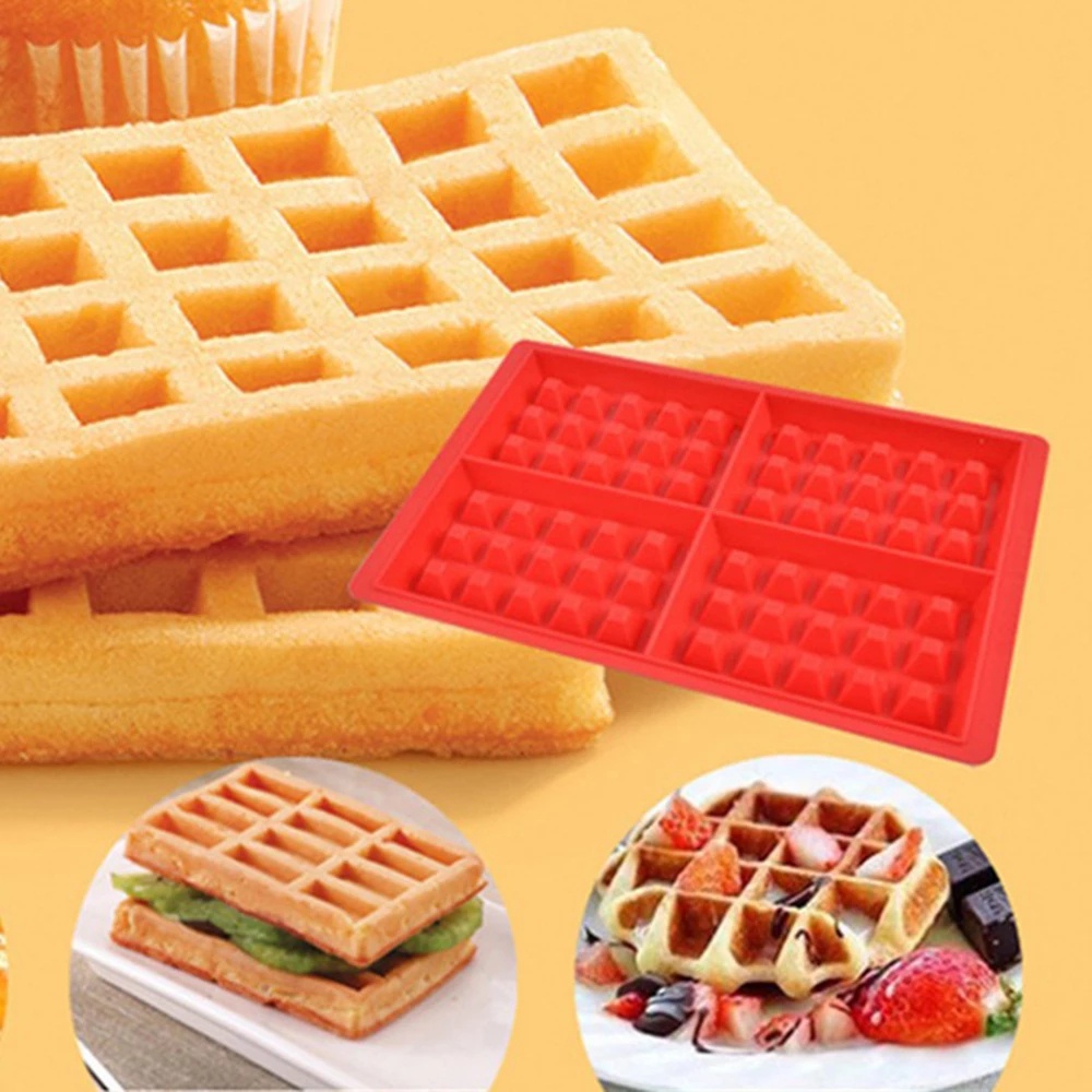 Cetakan Waffle Bentuk Persegi Bahan Silikon Anti Lengket Dapat Digunakan Kembali Untuk Dapur