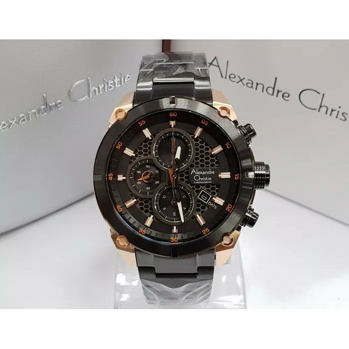 Jam Tangan Pria Alexandre Christie Original AC 6490MC HITAM ROSEGOLD