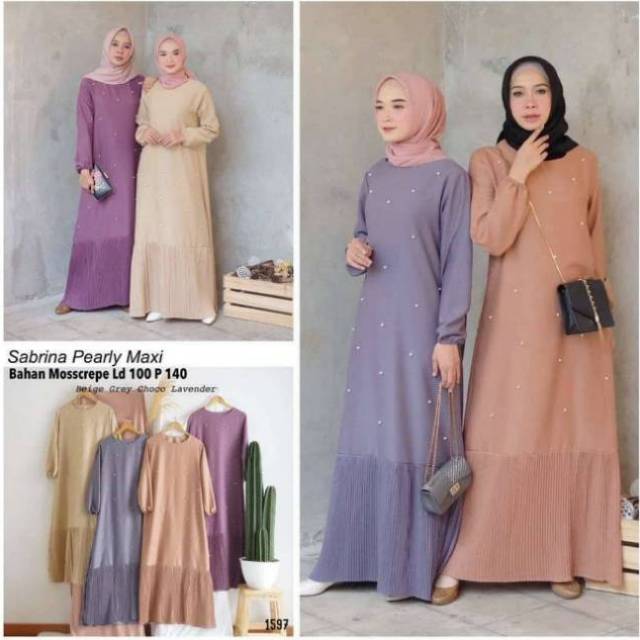 Gamis Polos Mutiara Plisket Premium