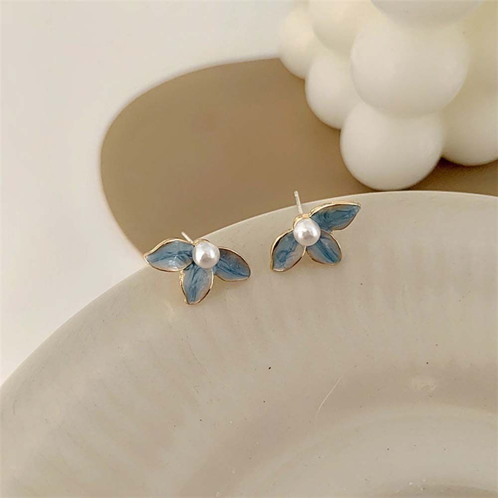 Needway  Temperament Ear Clip Girls Fashion Jewelry Flower Stud Earrings Women Trendy Cute French Pearl/Multicolor