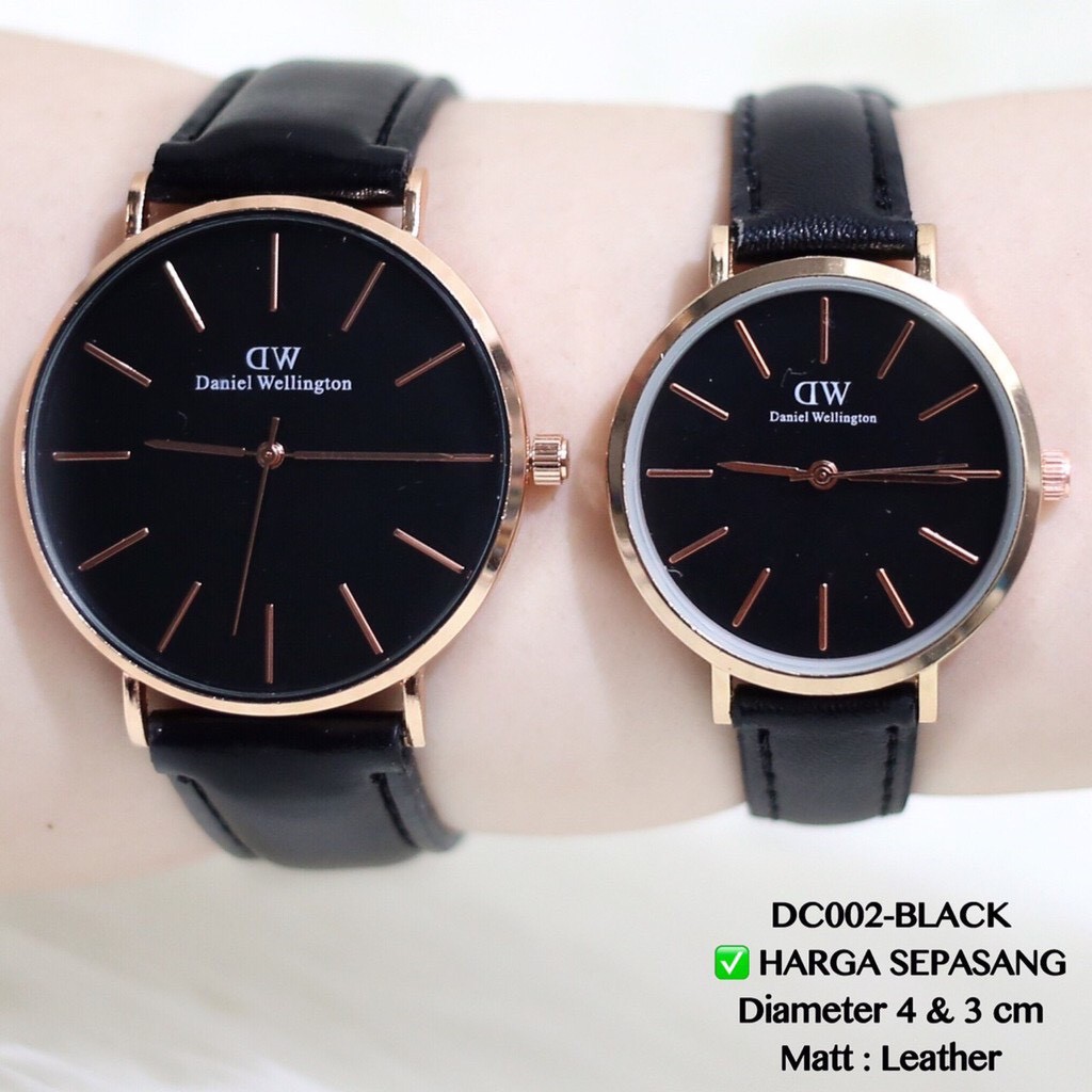 HARGA SEPASANG! Jam tangan couple pria wanita tali kulit grosir free baterai cadangan termurah DC002