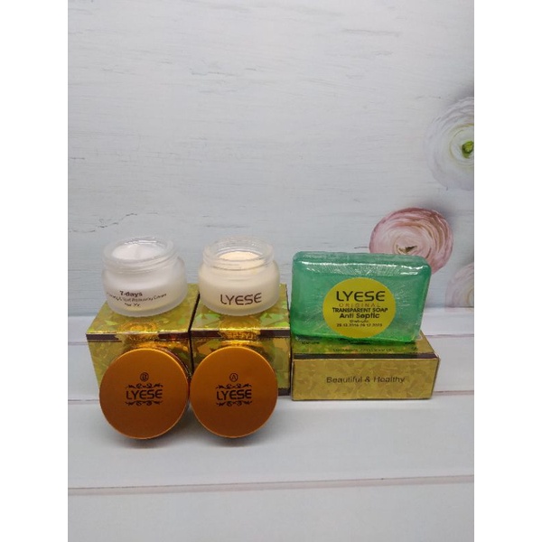 PAKET CREAM LYESE 3IN1 // CREAM LYESE SIANG MALAM + SABUN LYESE ANTI SEPTIC (hijau)