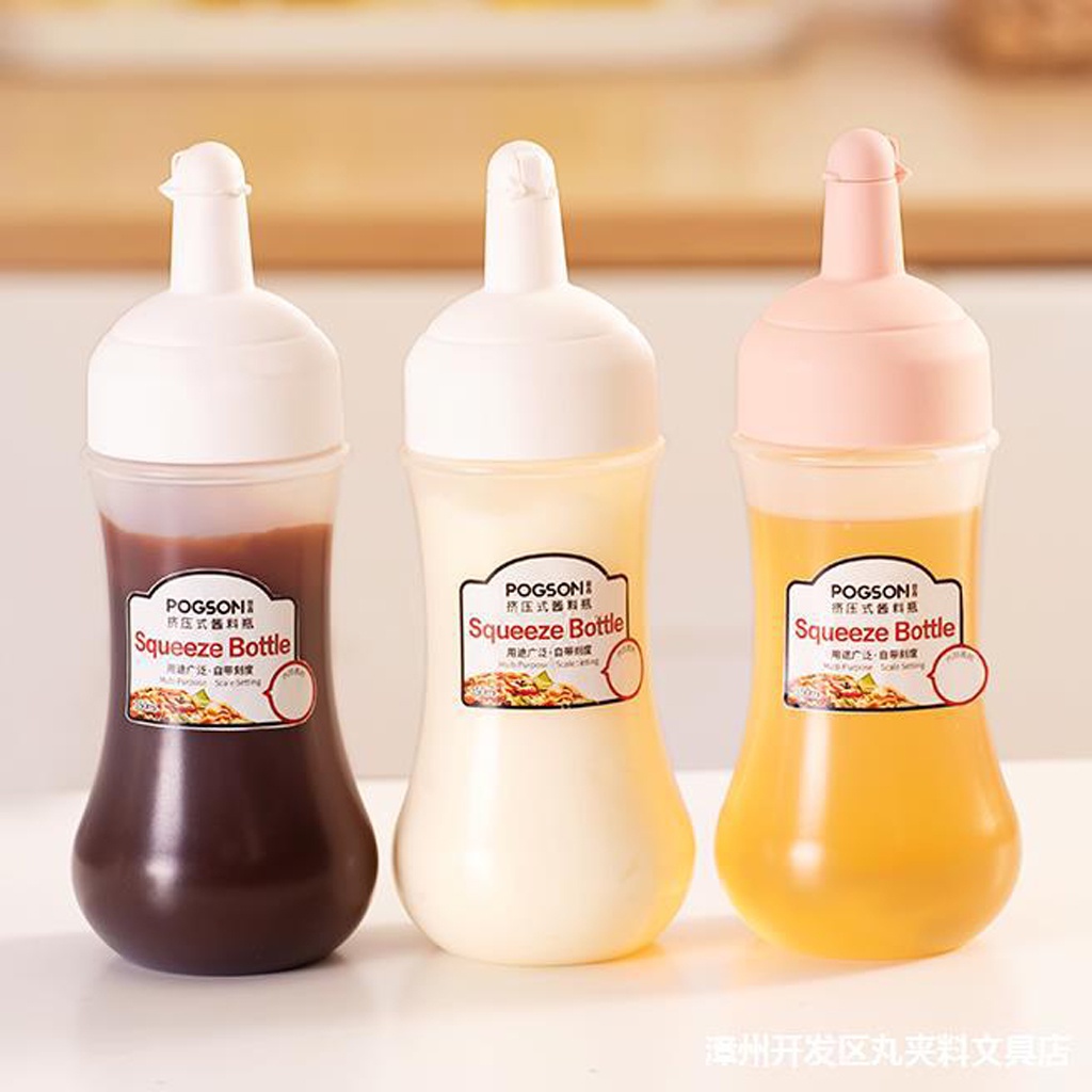 BRGUNIK Botol Saus Botol Minyak Botol Kecap Botol Mayonaise Saos Portable 350ml Bahan Plastik PP Silikon R694 697