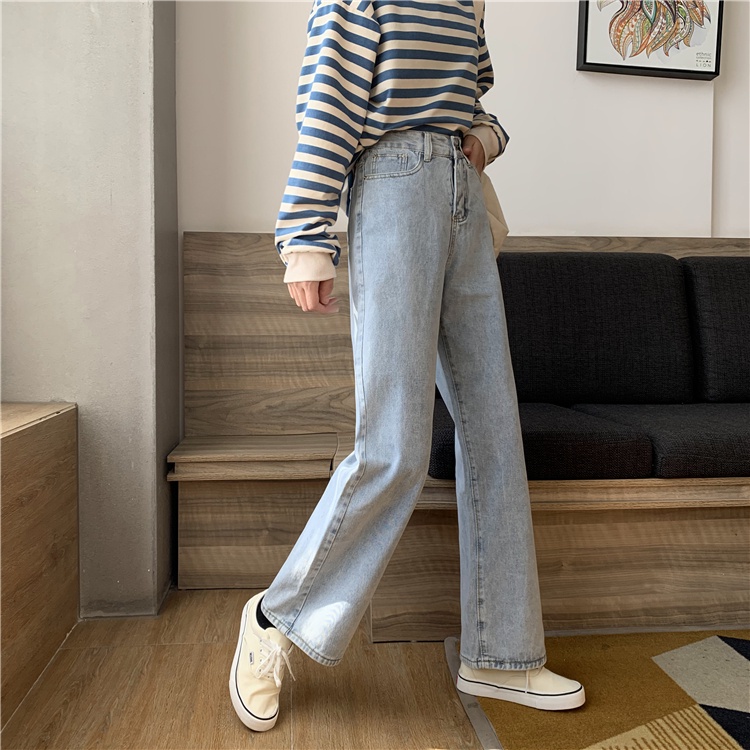 [chaoo.id]Jeans Retro Wanita Gaya Korea Celana Longgar Pinggang Tinggi