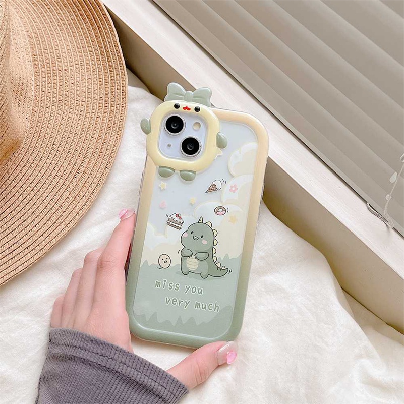 Soft Case Pelindung Kamera Transparan Motif Kartun Dinosaurus Untuk iPhone 14 13 12 11 Pro Max X Xr Xs Max 7 8 6 6s Plus SE 2020