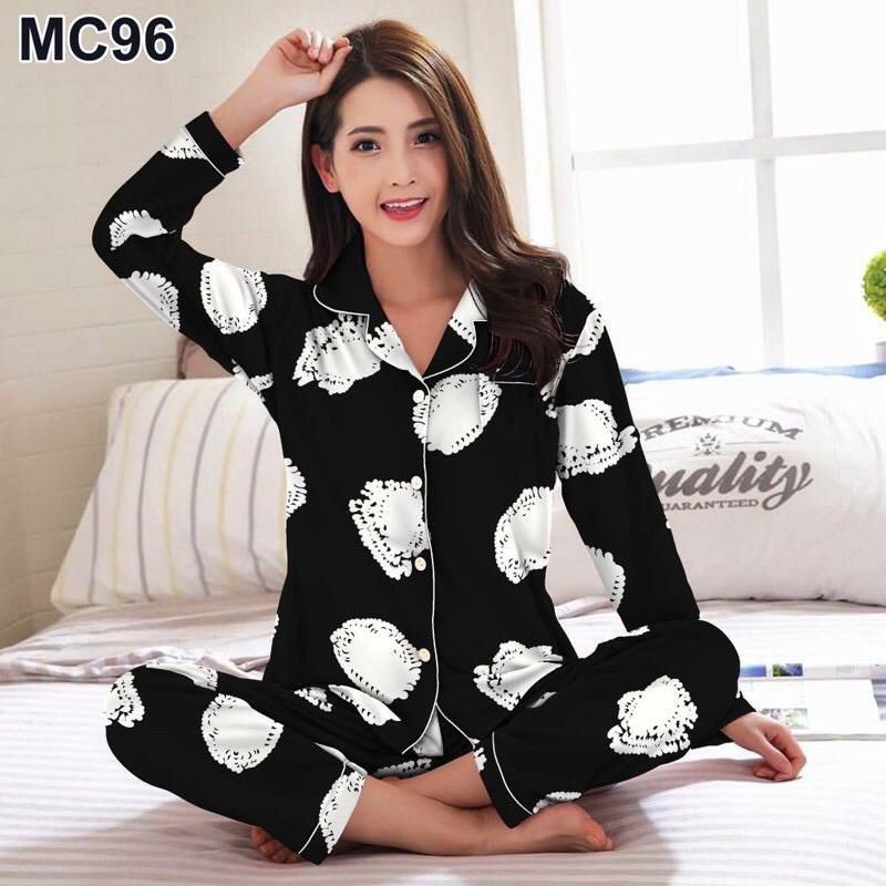 Joker.Store123 Baju Tidur Piyama Dewasa Wanita MOTIF POLADKOT-PP POLADKOT HITAM